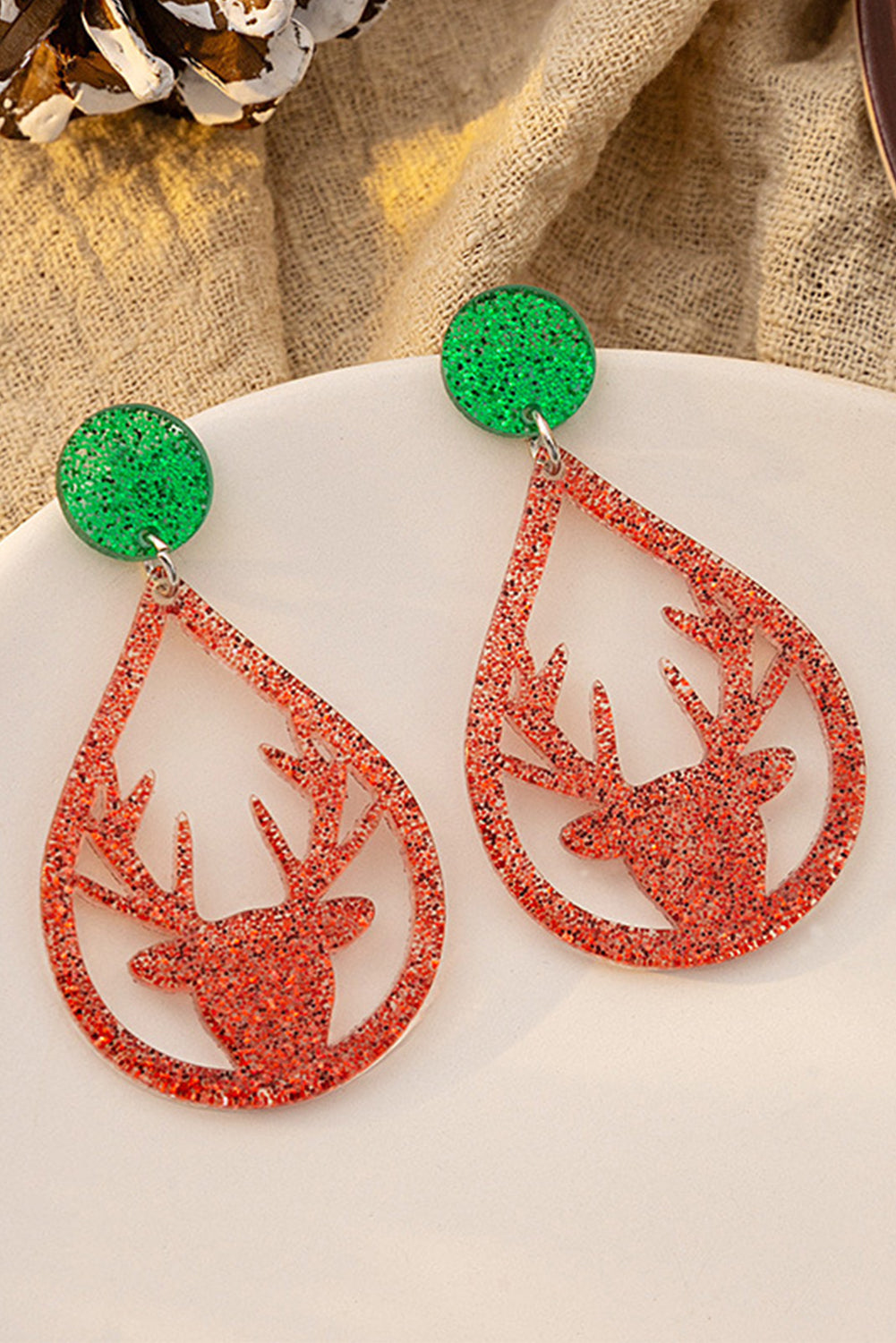 Fiery Red Elk Christmas Acrylic Earrings Jewelry JT's Designer Fashion