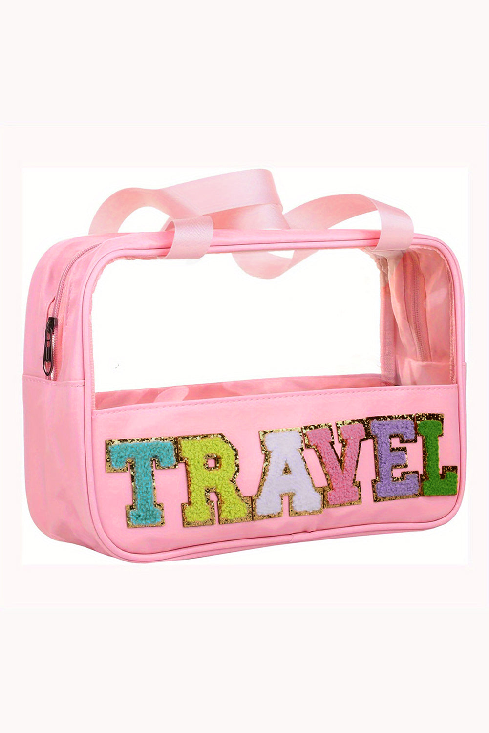 Light Pink TRAVEL Chenille Letter Clear PVC Makeup Bag Other Accessories JT's Designer Fashion