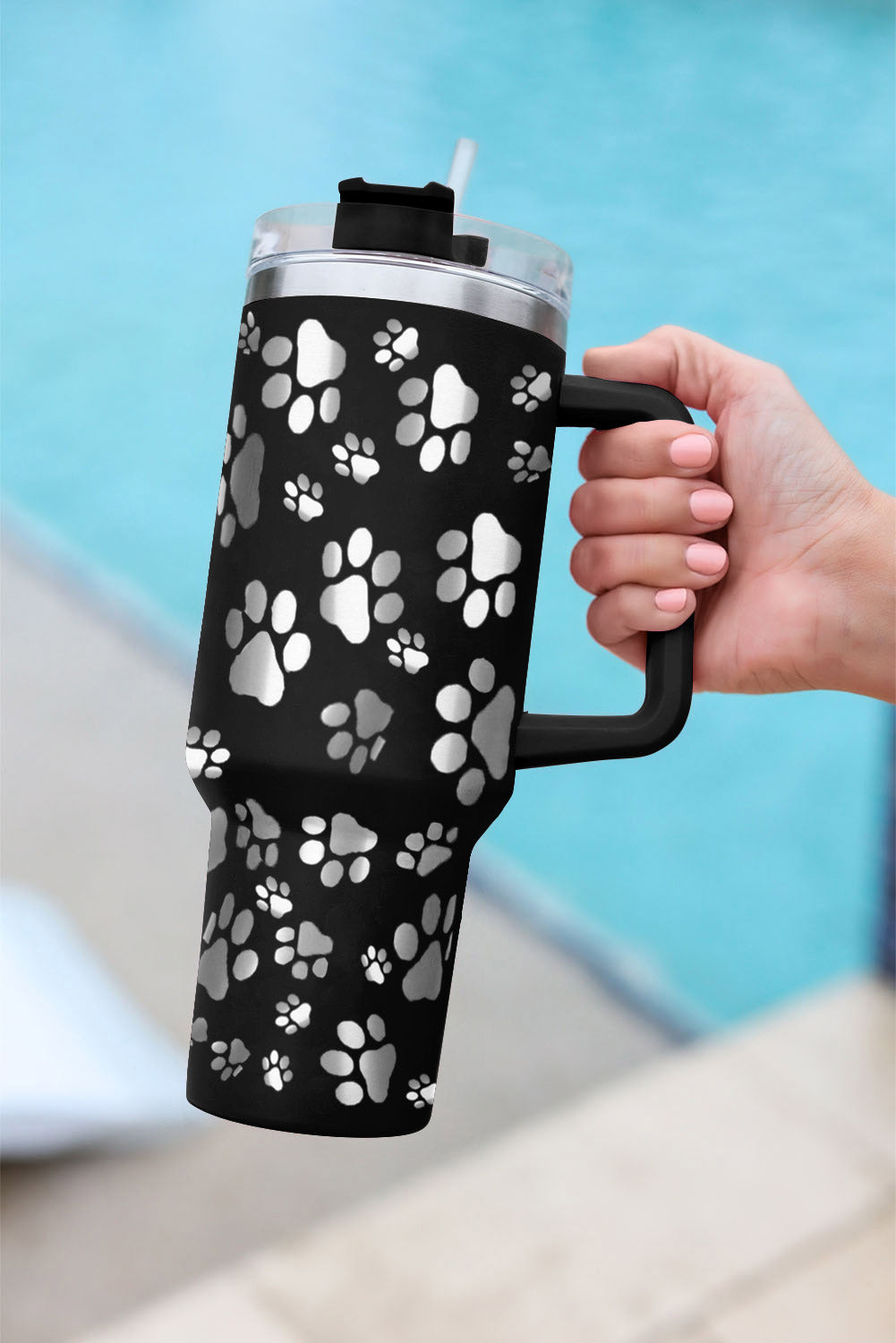 Black 40oz Cat Paw Print 304 Stainless Steel Thermos Cup Tumblers JT's Designer Fashion