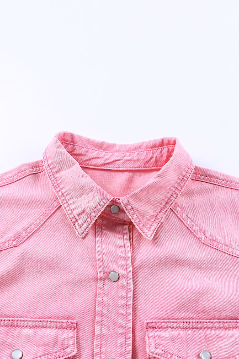 Barbie Style Pink Acid Washed Snap Buttons Denim Shirt Blouses & Shirts JT's Designer Fashion