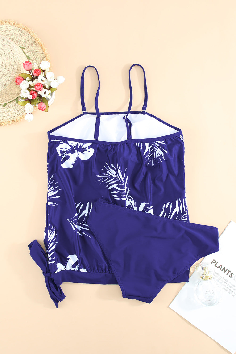 Blue Floral Pattern Strapless Tankini Set Tankinis JT's Designer Fashion