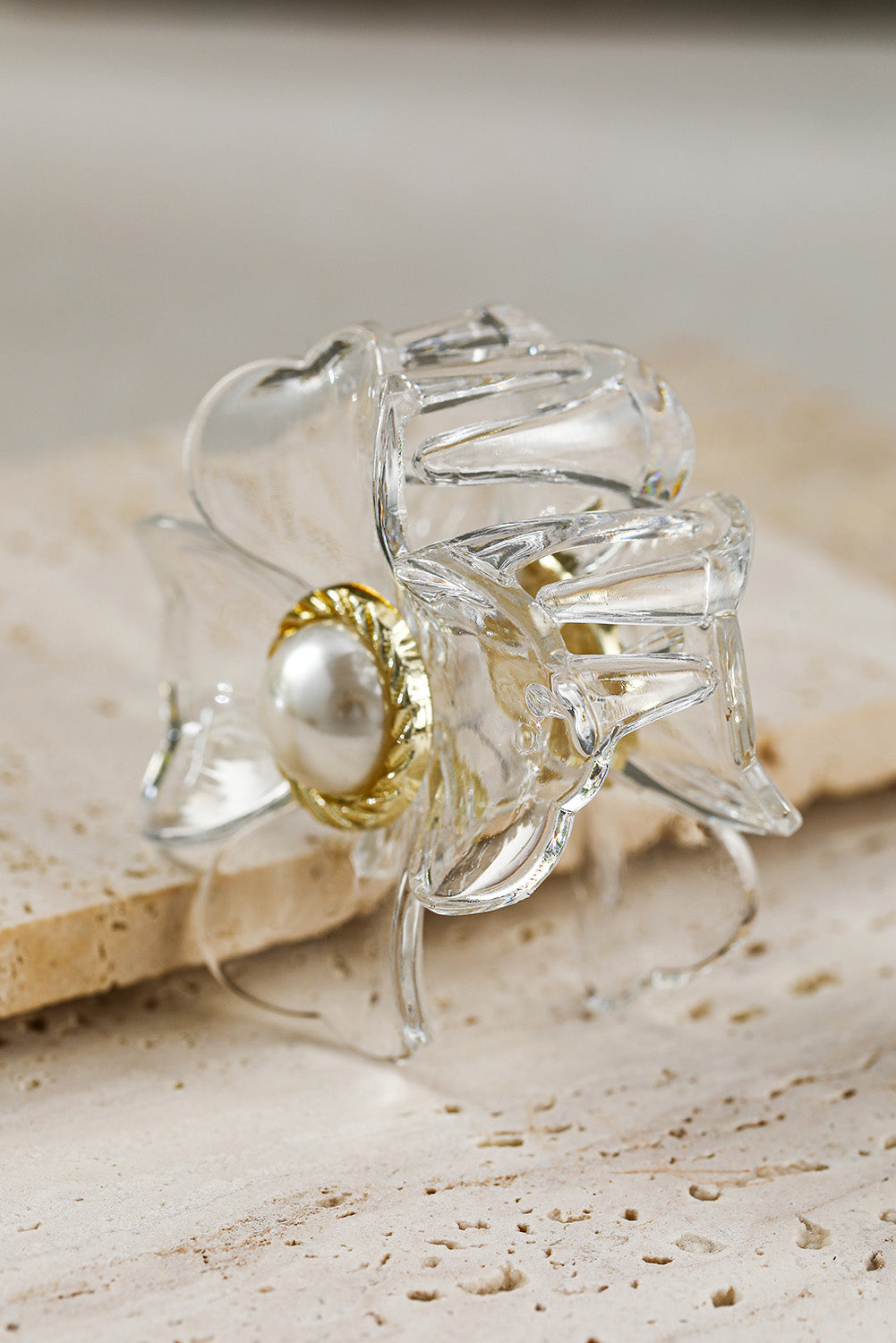 White Flower Shape Pearl Inlay Small Hair Claw Clip Headwear JT's Designer Fashion