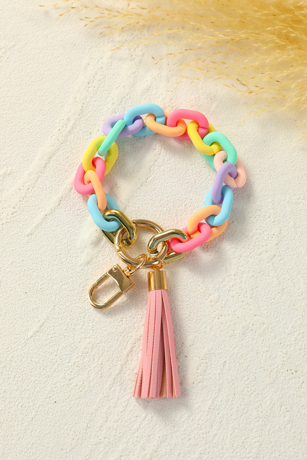 Multicolor Acrylic Bracelet Keychain with Tassel Other Accessories JT's Designer Fashion