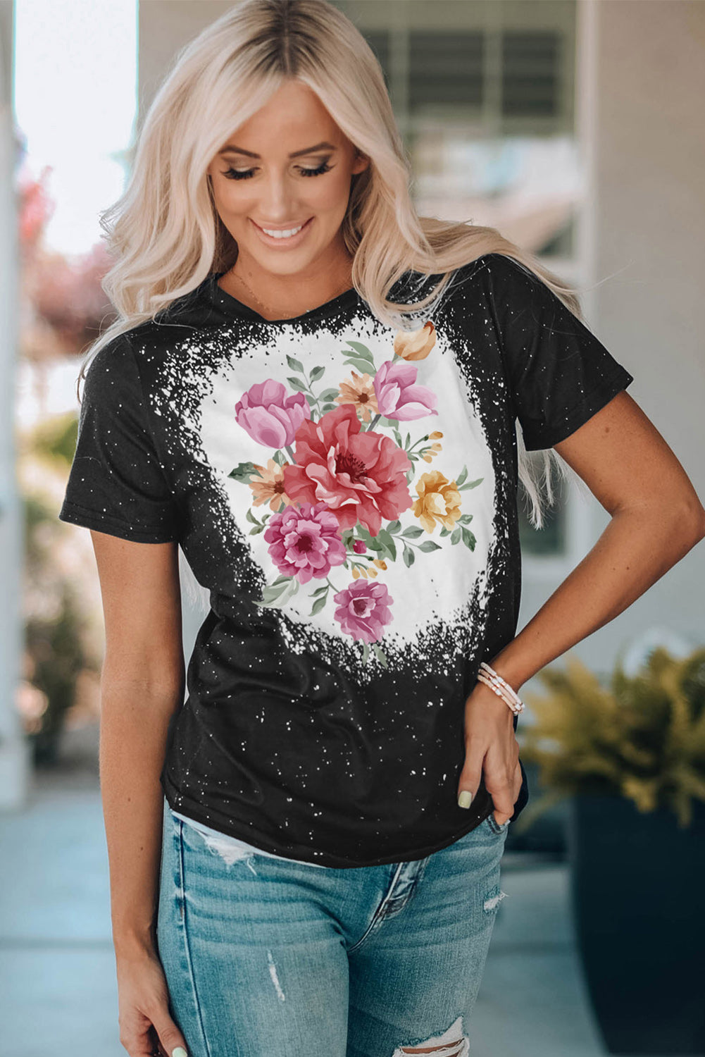 Black Family Matching Mom's Floral Print Color Block T Shirt Family T-shirts JT's Designer Fashion
