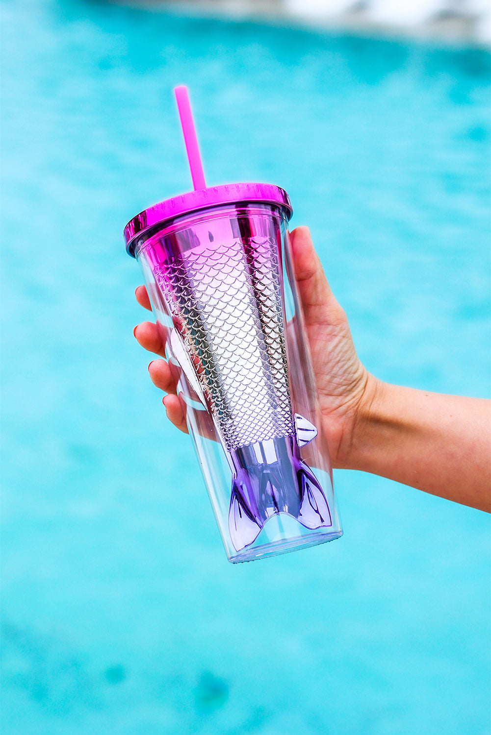 Multicolor Double Layered Mermaid Fish Electroplated Straw Cup Tumblers JT's Designer Fashion