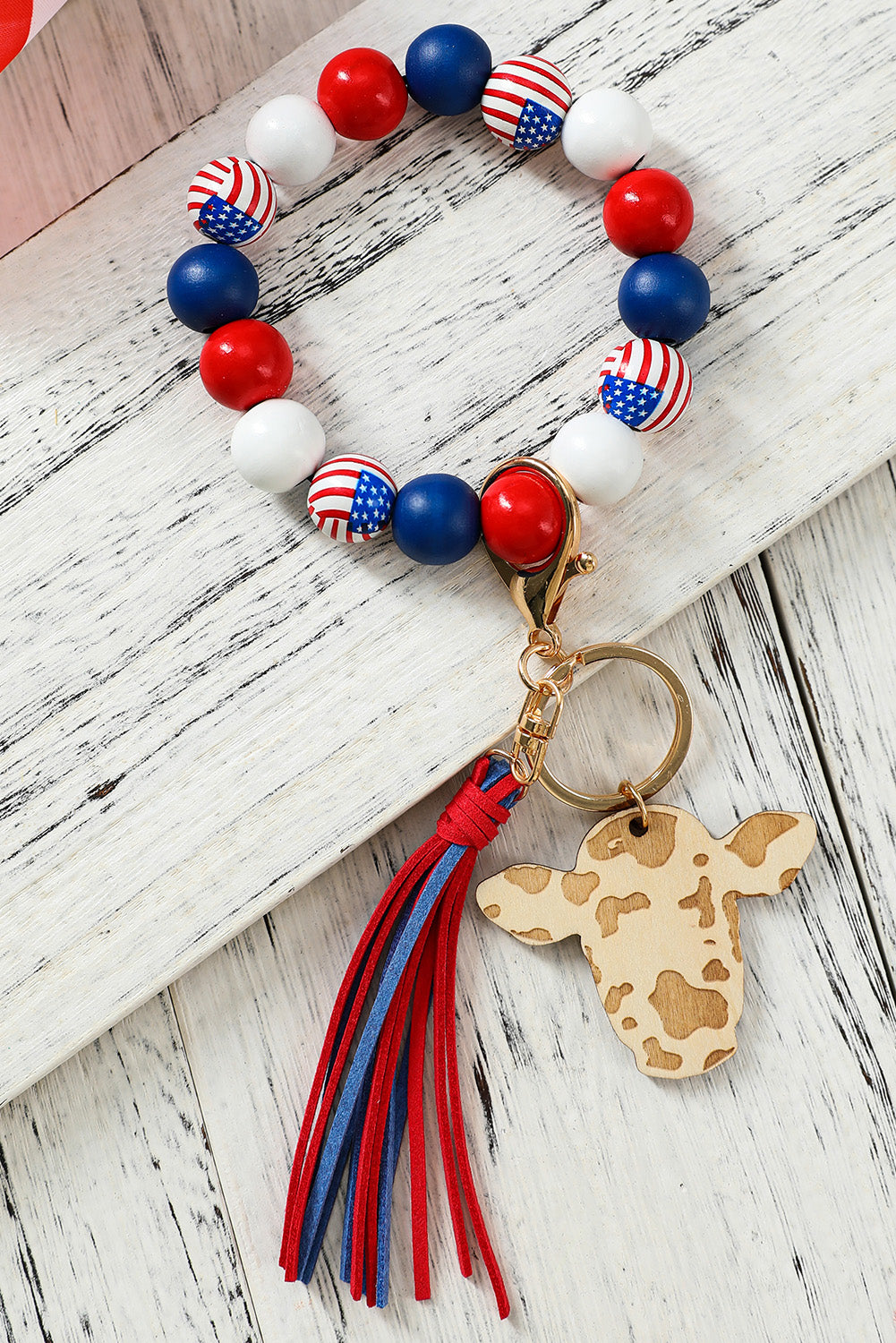 Red American Flag Beaded Bracelet Keychain Other Accessories JT's Designer Fashion