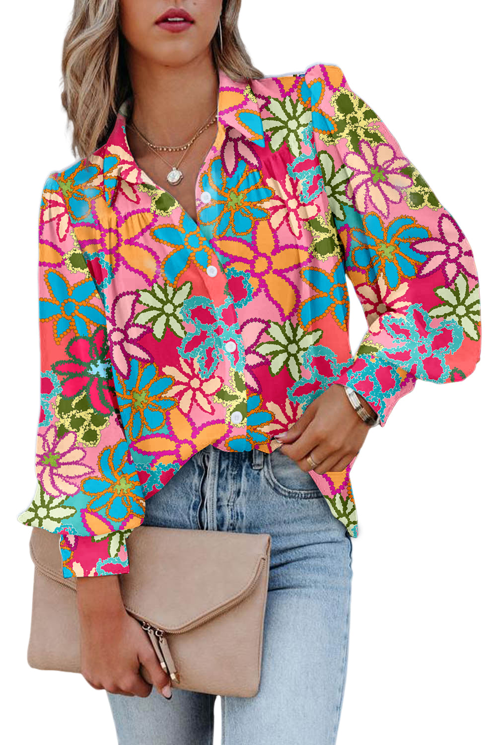 Multicolor Floral Print Bubble Sleeve Shirt Tops & Tees JT's Designer Fashion