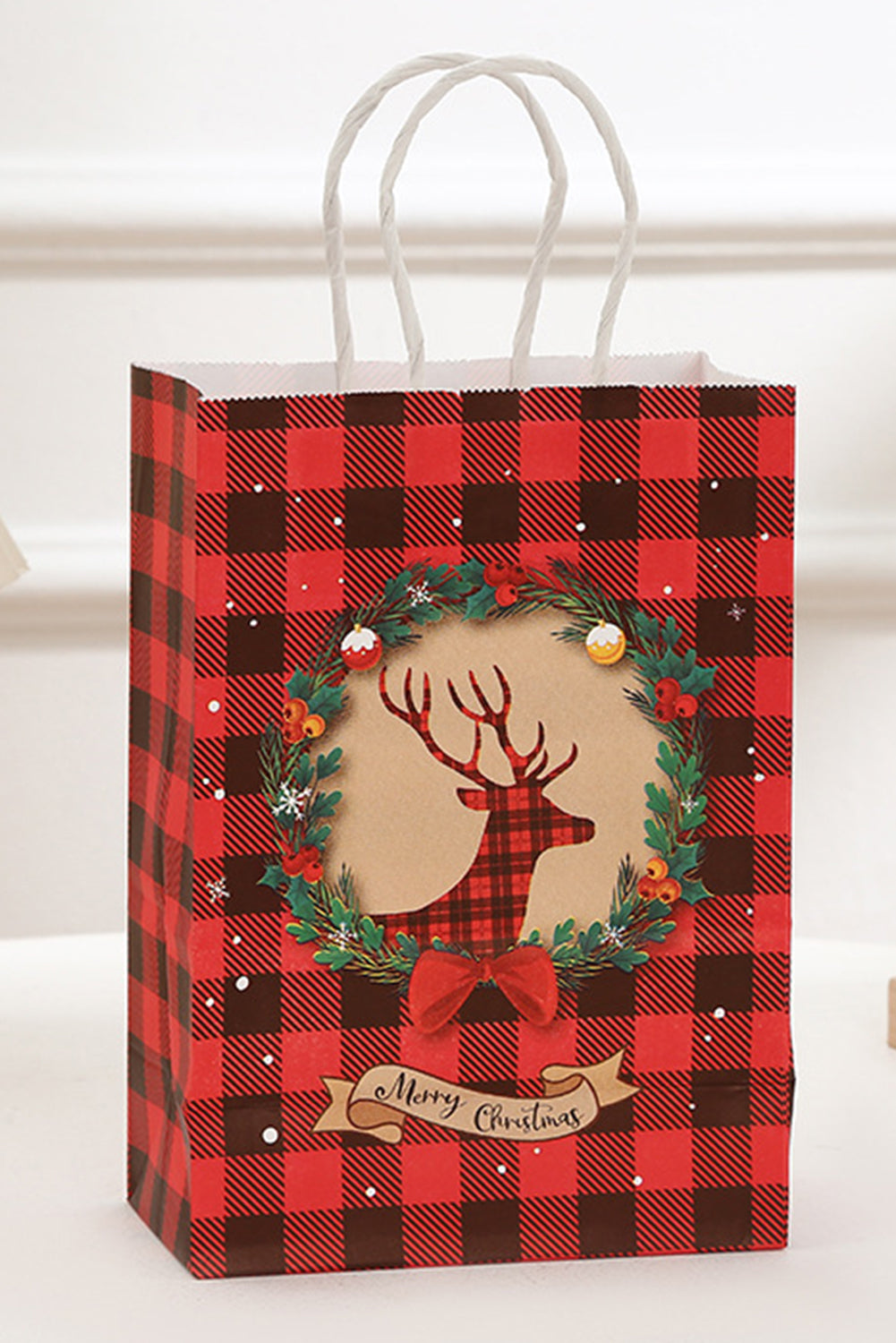 Fiery Red Reindeer Plaid Christmas Gift Bag Other Accessories JT's Designer Fashion