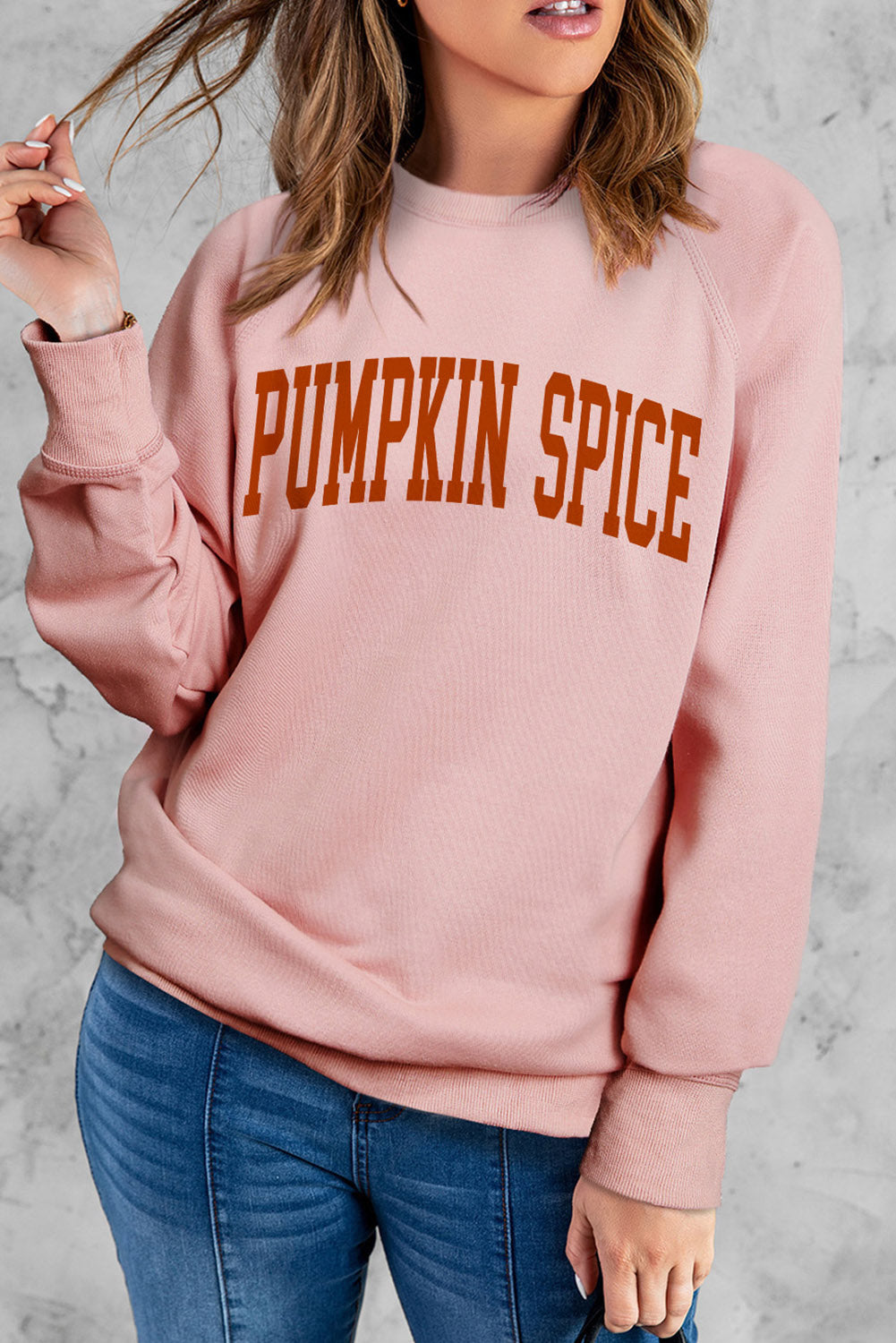 Pink PUMPKIN SPICE Reglan Sleeve Sweatshirt Graphic Sweatshirts JT's Designer Fashion