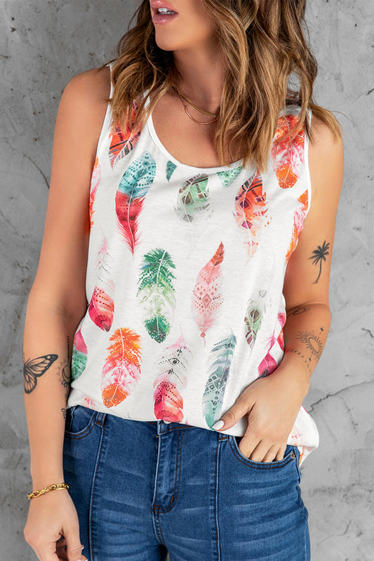 Multicolor Aztec Feather Tank Top Multicolor 95%Polyester+5%Spandex Tank Tops JT's Designer Fashion