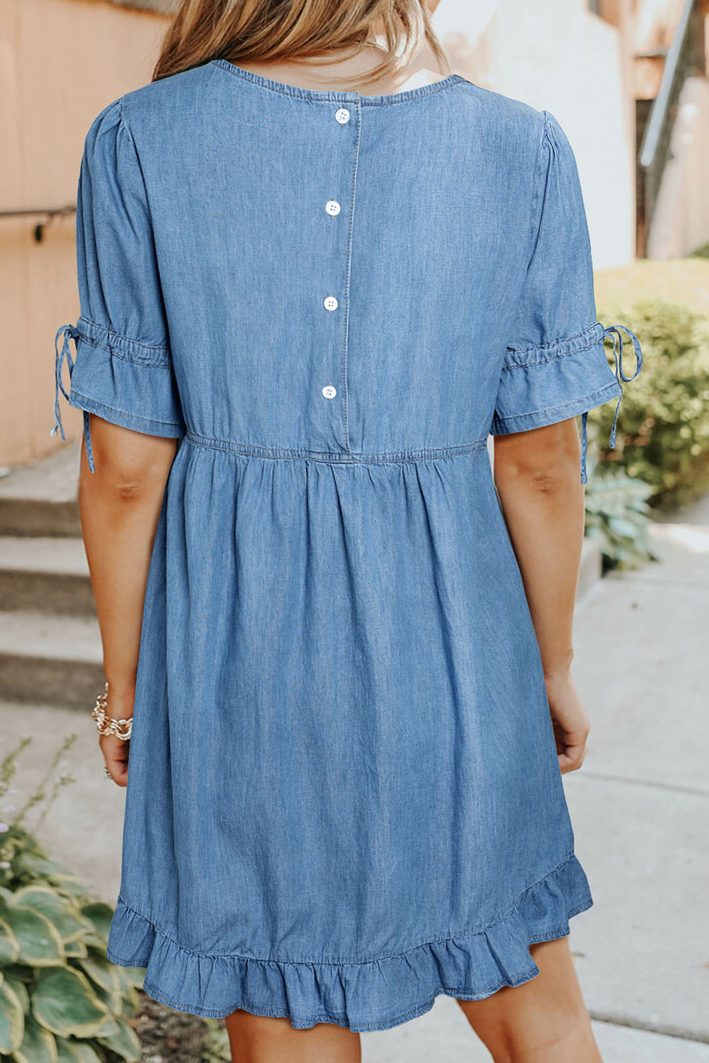 Blue High Waist Ruffled Denim Dress Mini Dresses JT's Designer Fashion