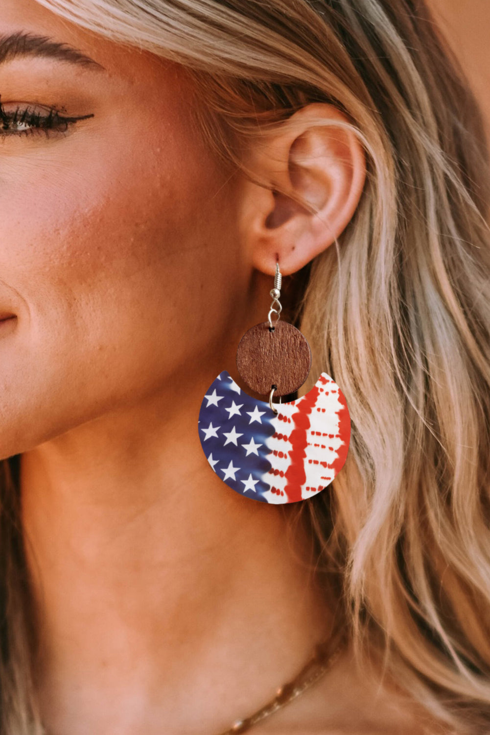 Multicolor American Flag Color Block Wood Dangle Earrings Jewelry JT's Designer Fashion