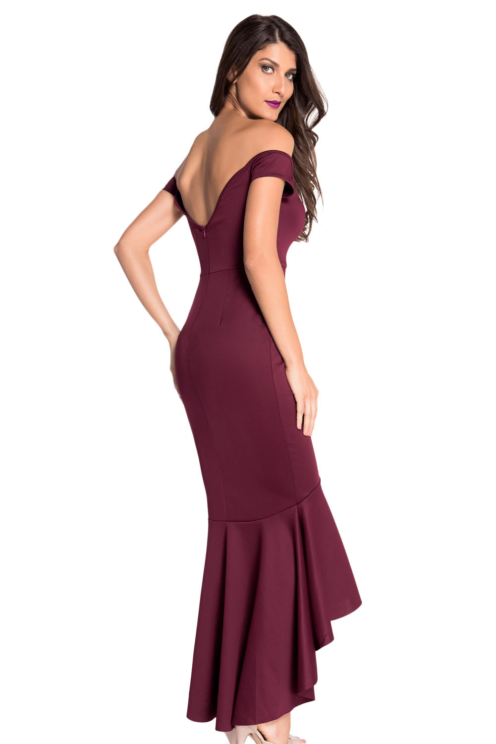 Maroon Off-shoulder Mermaid Jersey Prom Dress Evening Dresses JT's Designer Fashion