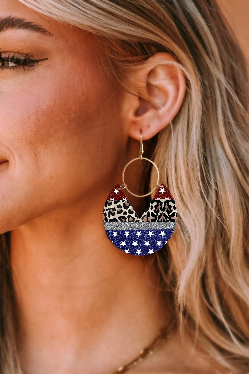 Multicolor Fan-shaped American Flag Leopard Print Drop Earrings Jewelry JT's Designer Fashion