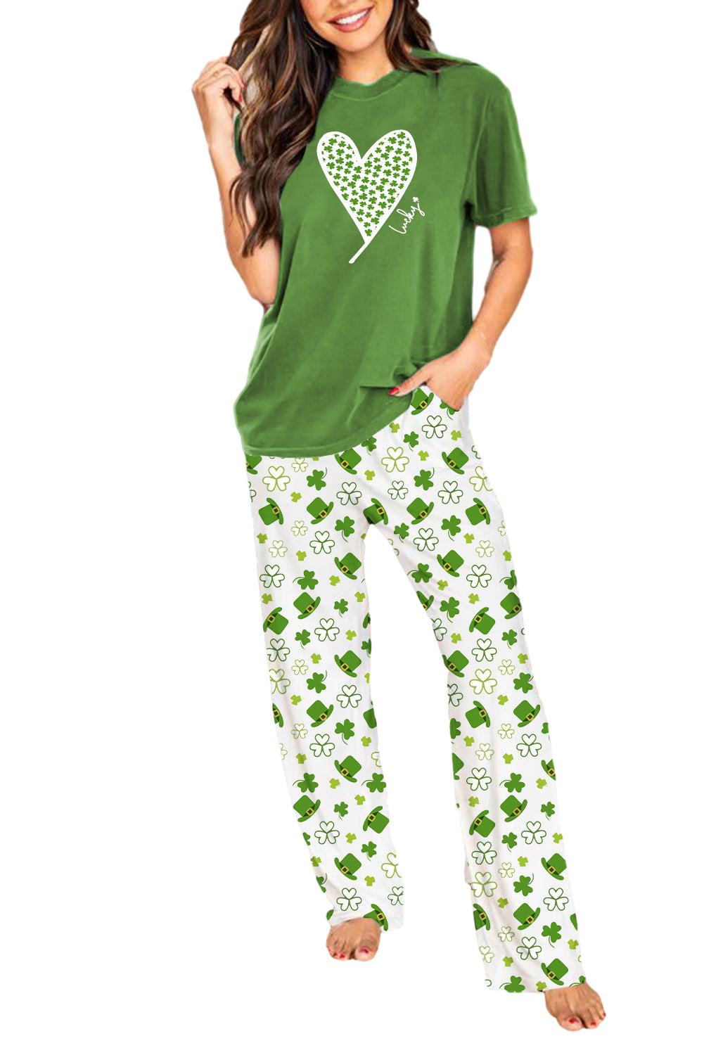 Jungle Green Christmas Tree Print Tee and Pants Lounge Set Loungewear JT's Designer Fashion