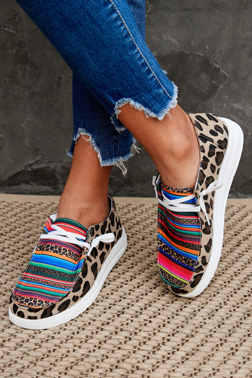 Serape Leopard Print Flat Slip-on Lace-up Shoes Women's Shoes JT's Designer Fashion