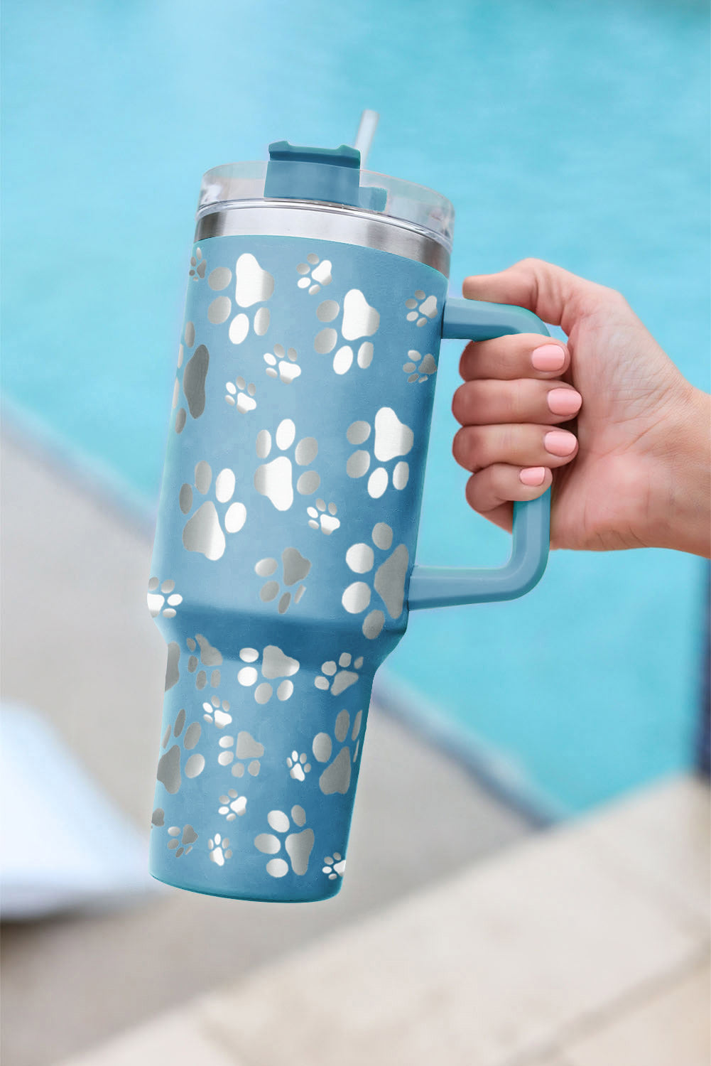 Sky Blue 40oz Cat Paw Print 304 Stainless Steel Thermos Cup Tumblers JT's Designer Fashion