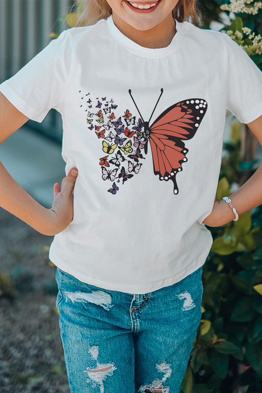 White Family Matching Butterfly Graphic Print Short Sleeve Girl's T Shirt Family T-shirts JT's Designer Fashion