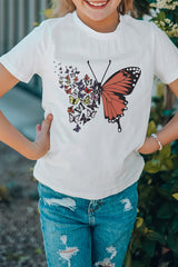 White Family Matching Butterfly Graphic Print Short Sleeve Girl's T Shirt Family T-shirts JT's Designer Fashion