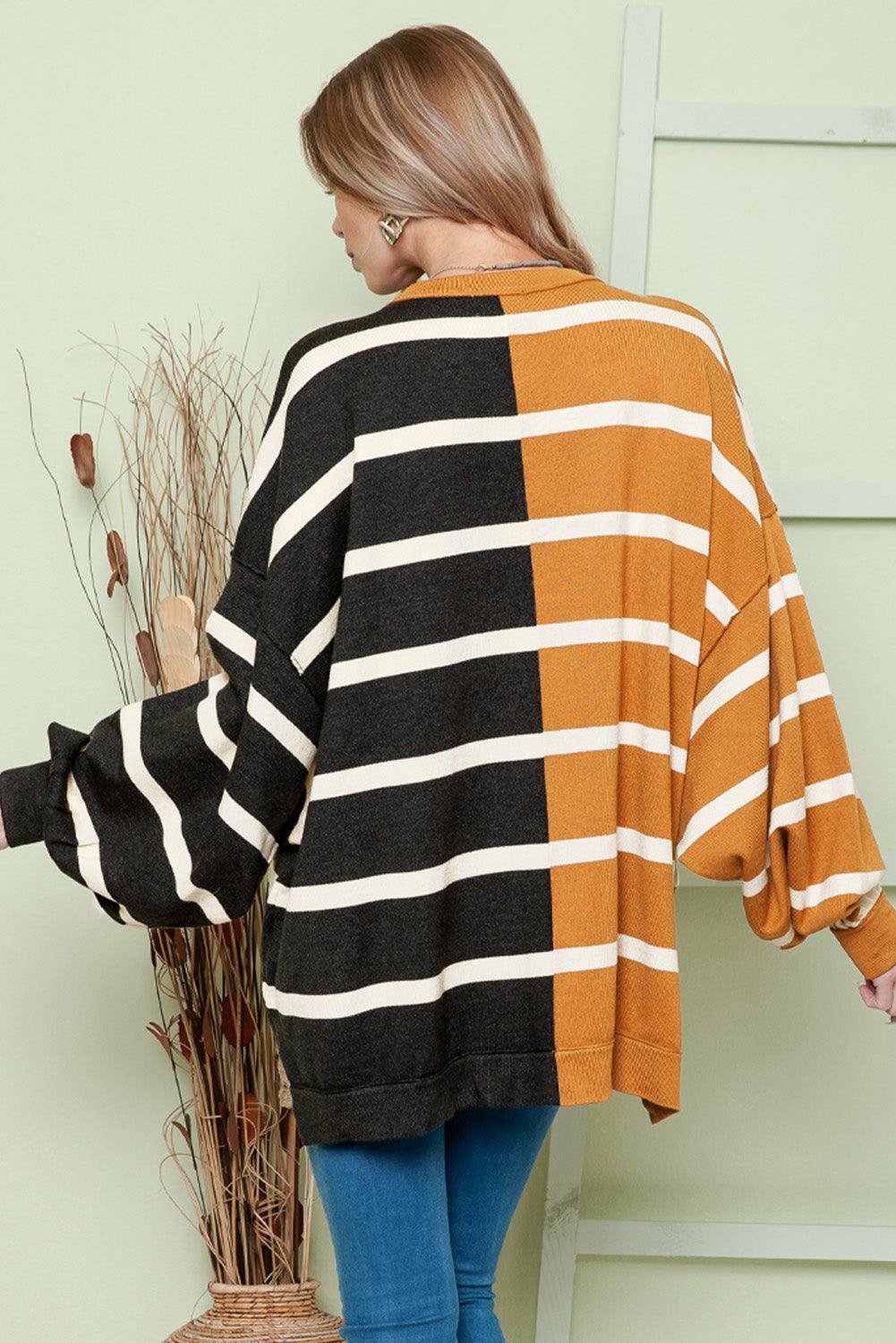 Stripes Plus Size Colorblock Striped Print Sweater Plus Size JT's Designer Fashion