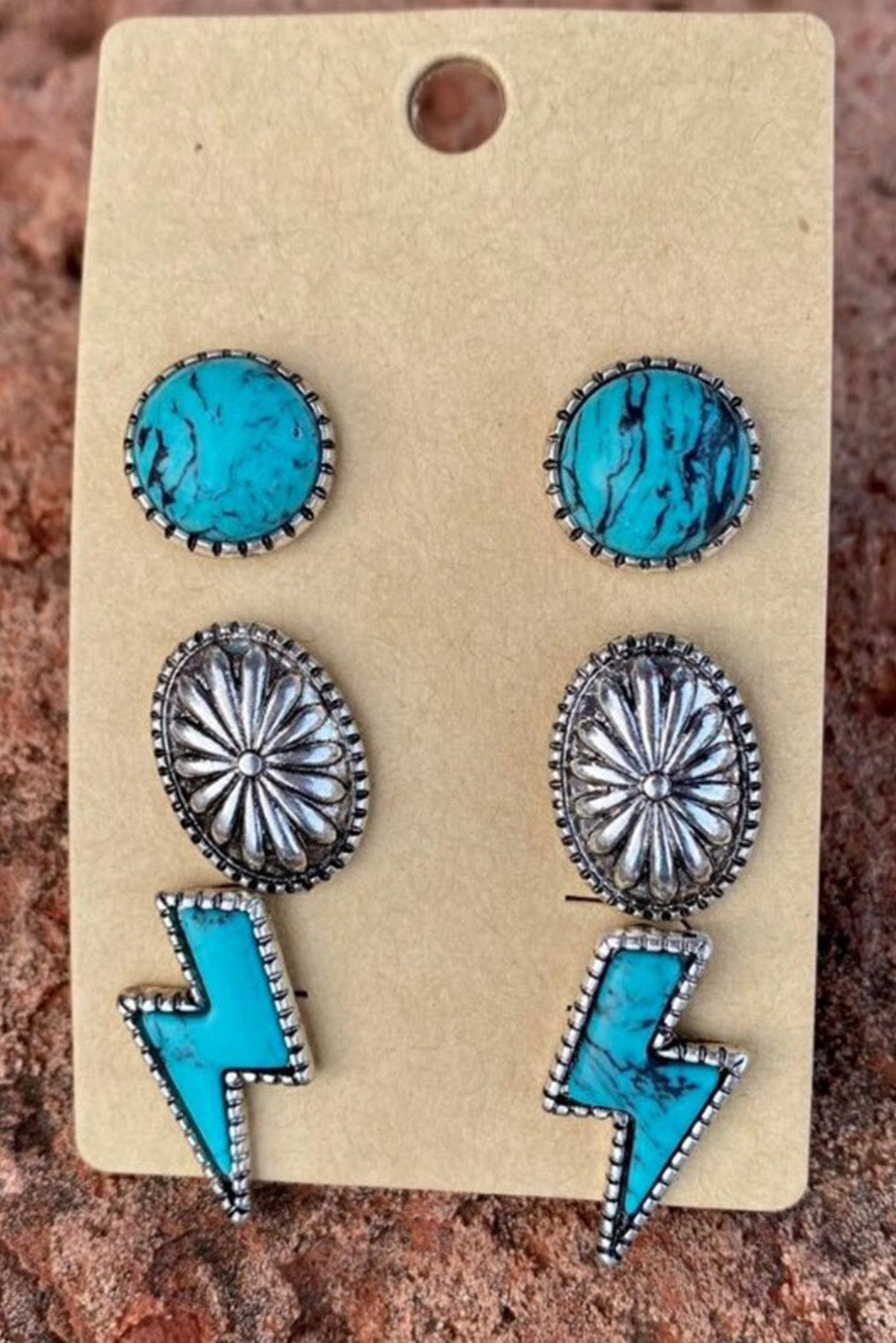 Green Three-piece Turquoise Stud Earrings Set Jewelry JT's Designer Fashion