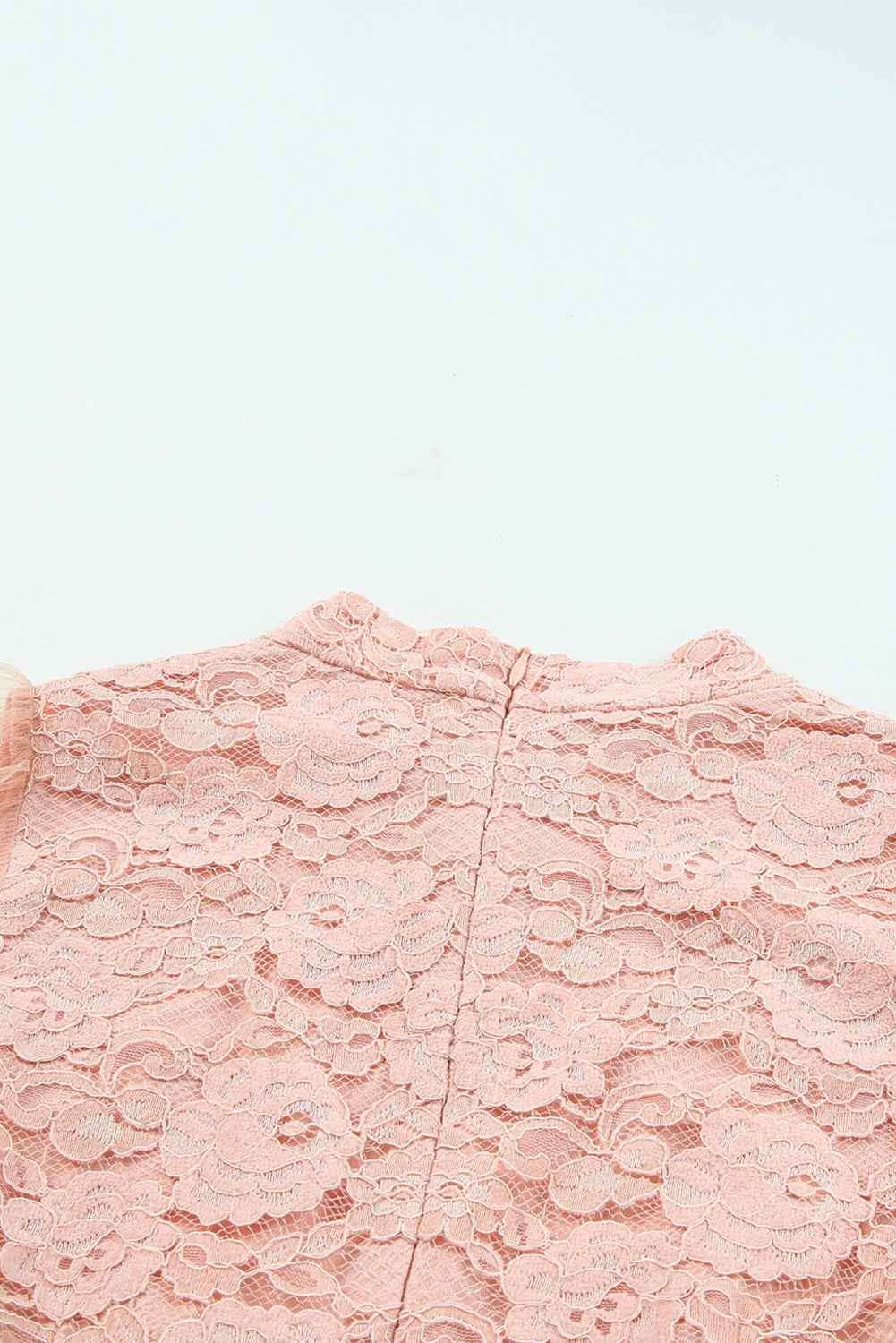 Pink Floral Lace Crochet Sheer Puff Sleeve Mini Dress Mini Dresses JT's Designer Fashion