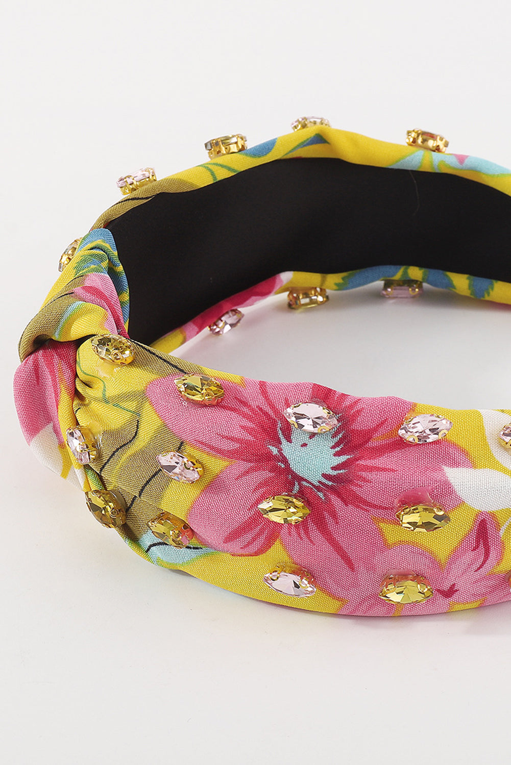 Yellow Rhinestone Floral Print Knotted Headband Headwear JT's Designer Fashion