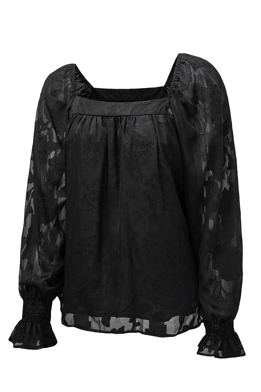 Black Square Neck Floral Textured Blouse Blouses & Shirts JT's Designer Fashion