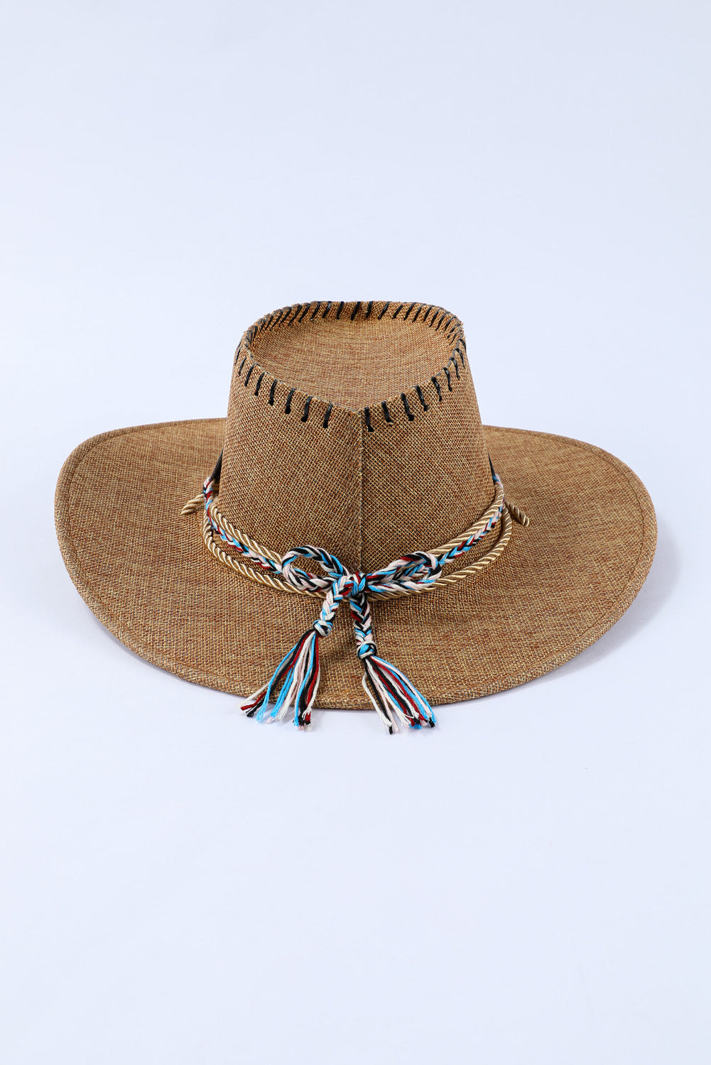 Khaki Turquoise Woven Decor Western Cowboy Jazz Hat Hats & Caps JT's Designer Fashion