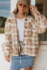 Khaki Sherpa Plaid Button Pocketed Jacket Coats & Jackets JT's Designer Fashion