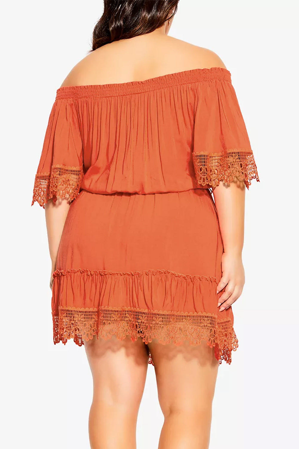 Red Plus Size Crochet Detail Belted Off Shoulder Dress Plus Size Dresses JT's Designer Fashion