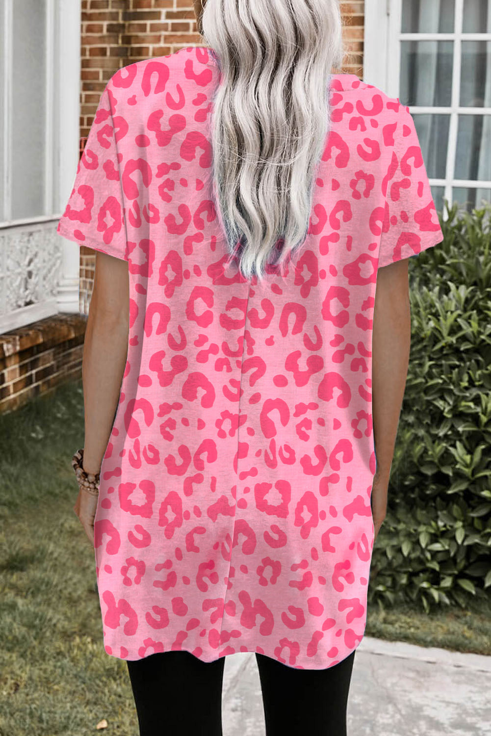 Pink Leopard Print Short Sleeve Tunic Top Tops & Tees JT's Designer Fashion