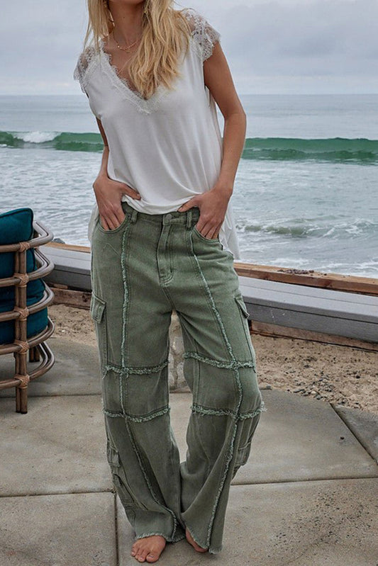 Swamp Exposed Seam Wide-Leg Cargo Jeans Bottoms JT's Designer Fashion