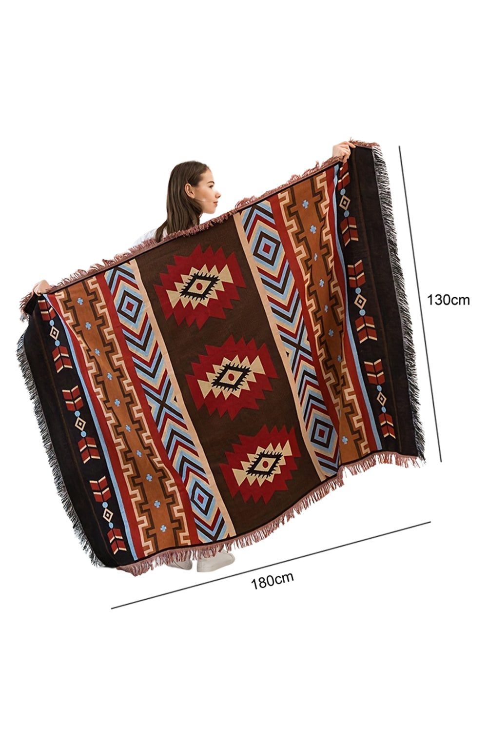 Ruby Western Aztec Print Raw Hem Large Blanket 130*180cm Other Accessories JT's Designer Fashion