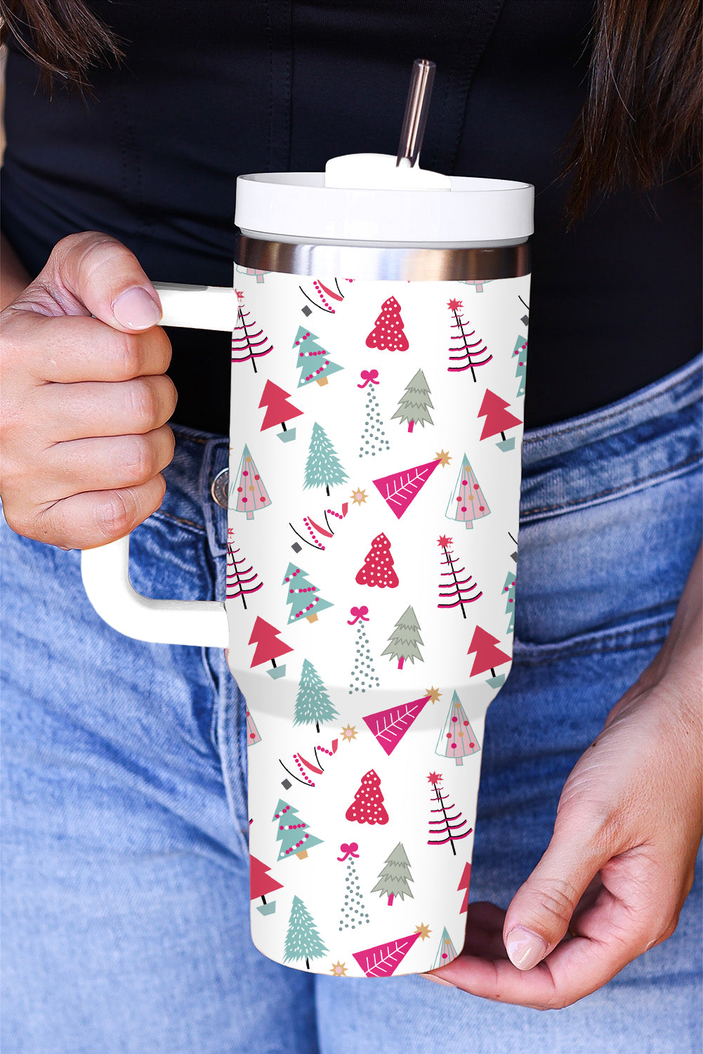 White Cartoon Christmas Tree Printed Thermos Cup Tumblers JT's Designer Fashion