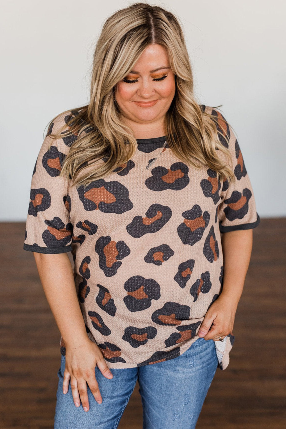 Leopard Print Waffle Plus Size Tee Plus Size Tops JT's Designer Fashion