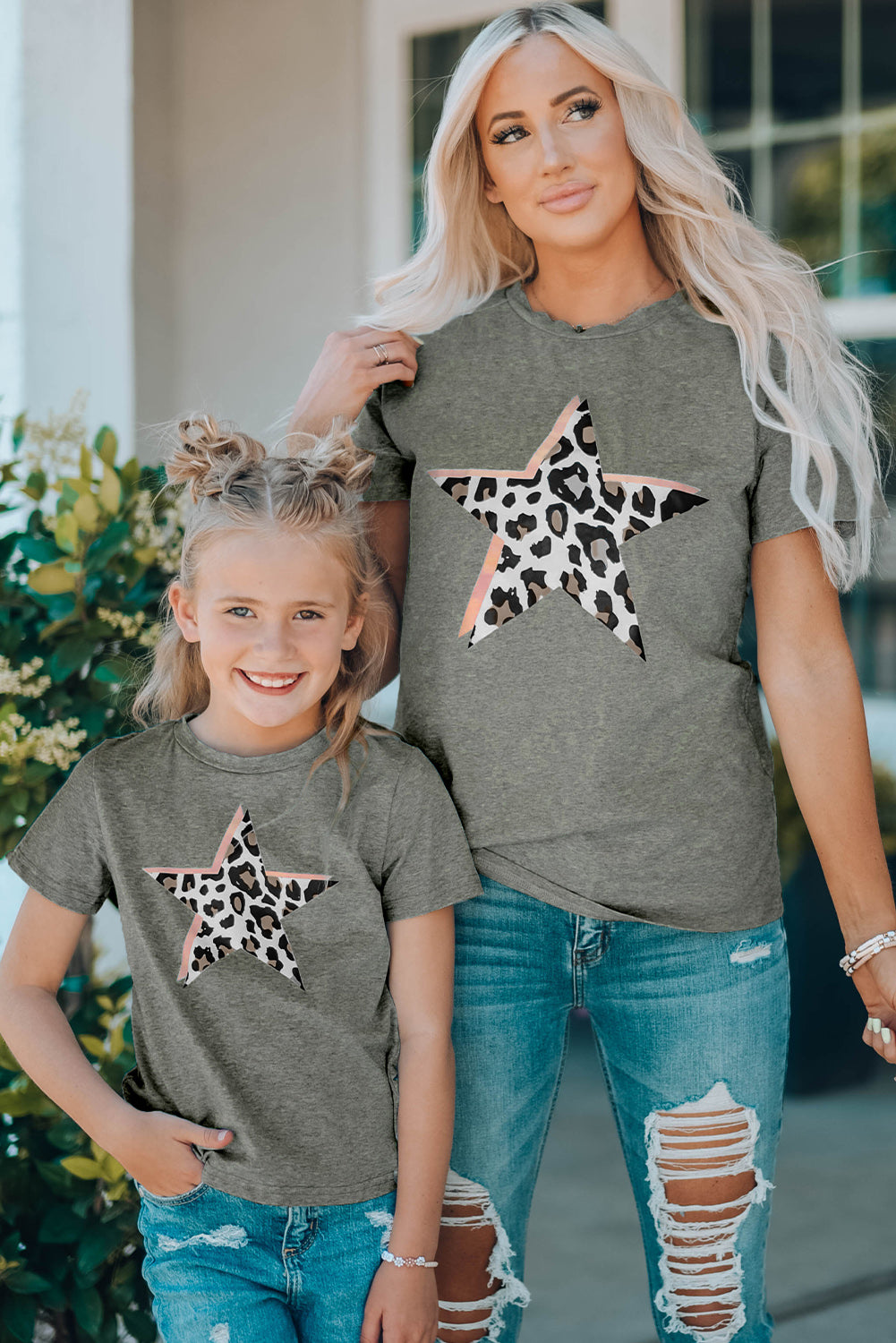 Gray Leopard Star Print Kid's Short Sleeve T-Shirt Family T-shirts JT's Designer Fashion