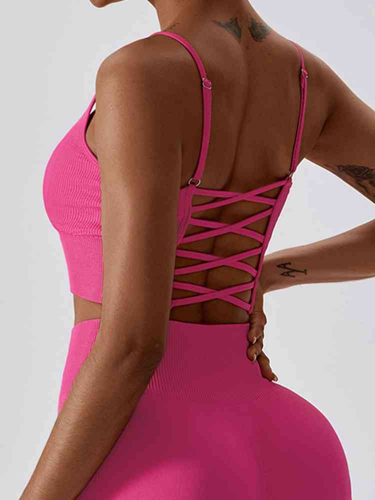 Lace-Up Cropped Tank Top Hot Pink Crop Tops JT's Designer Fashion