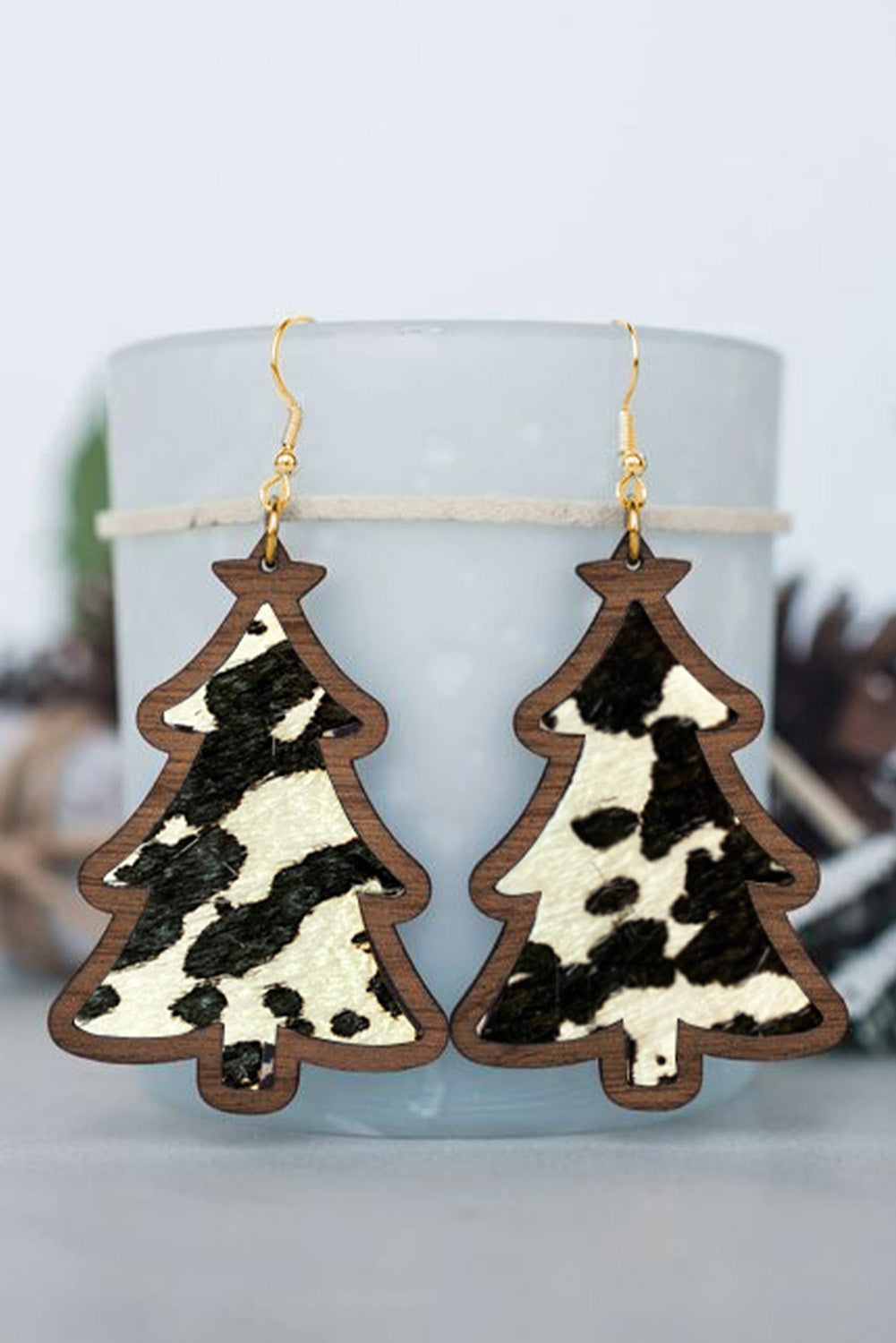 Black Christmas Tree Shape Pattern Print Dangle Earrings Jewelry JT's Designer Fashion