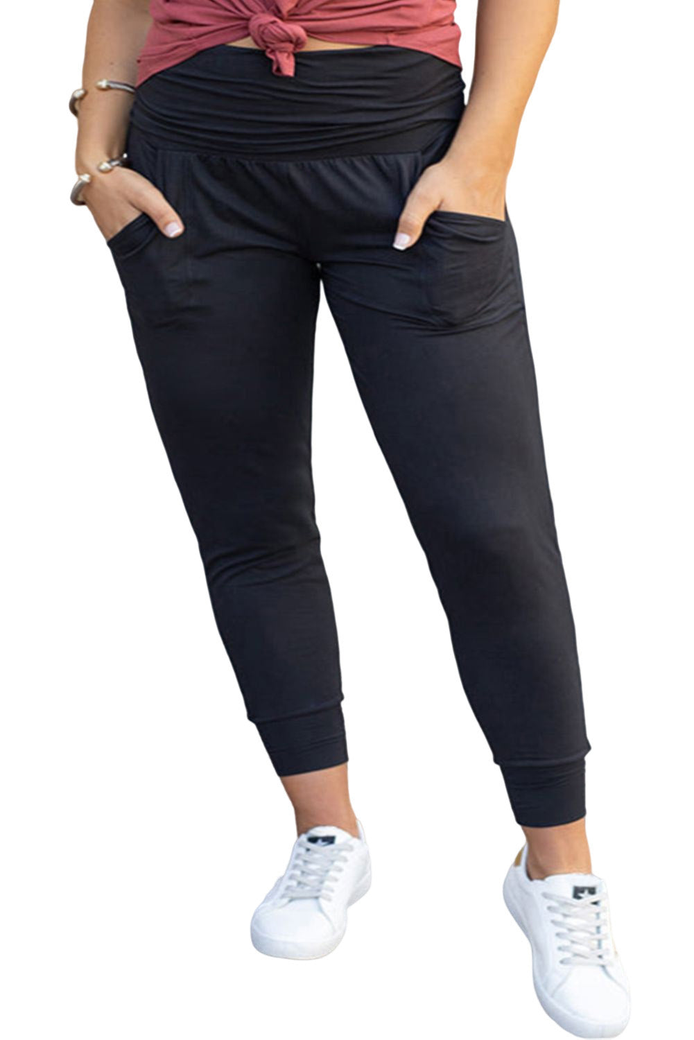 Black Plus Size High Waist Pocketed Skinny Pants Plus Size Bottoms JT's Designer Fashion