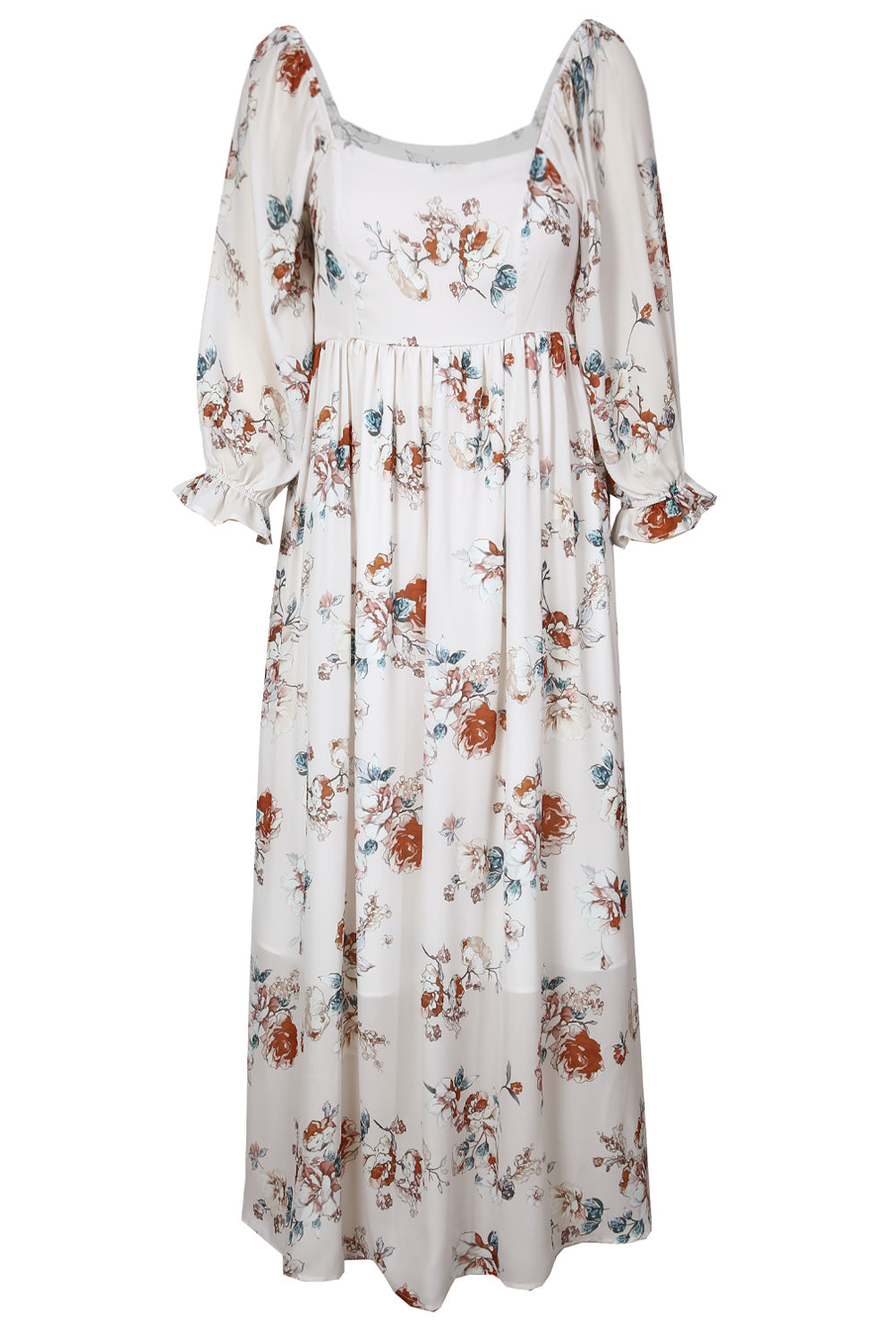 White Puff Mid-sleeve Floral Maxi Dress Maxi Dresses JT's Designer Fashion