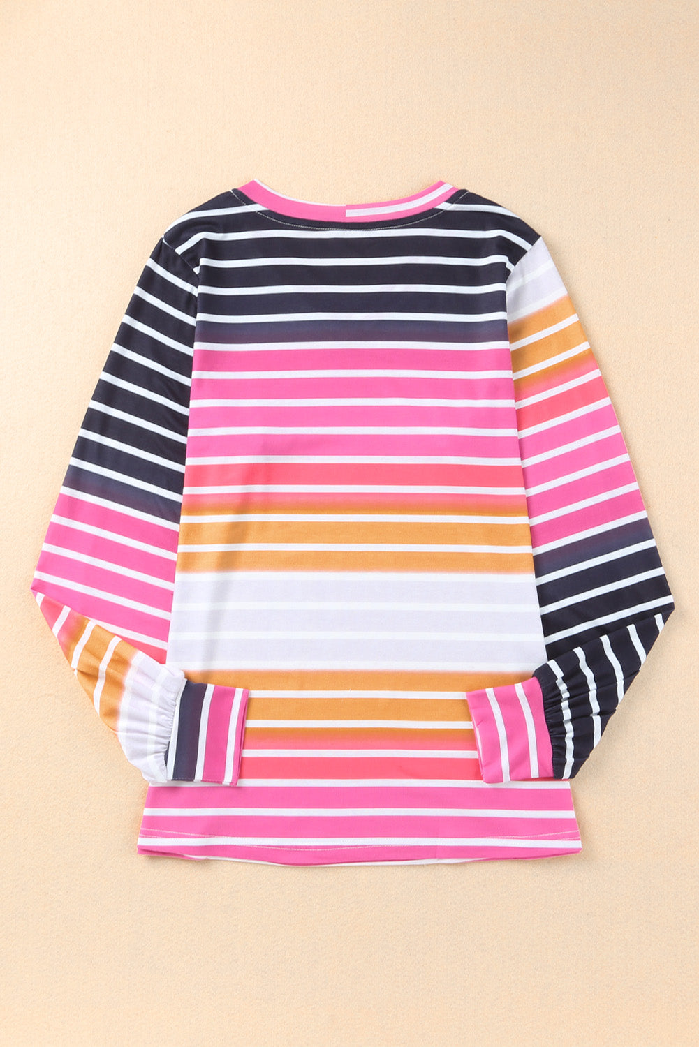 Multicolor Gradient Striped Long Sleeve V-Neck Blouse Long Sleeve Tops JT's Designer Fashion