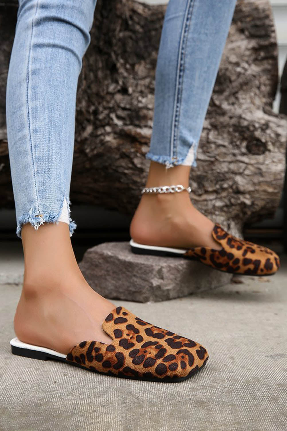 Leopard Suede Square Toe Slip-On Slippers Slippers JT's Designer Fashion