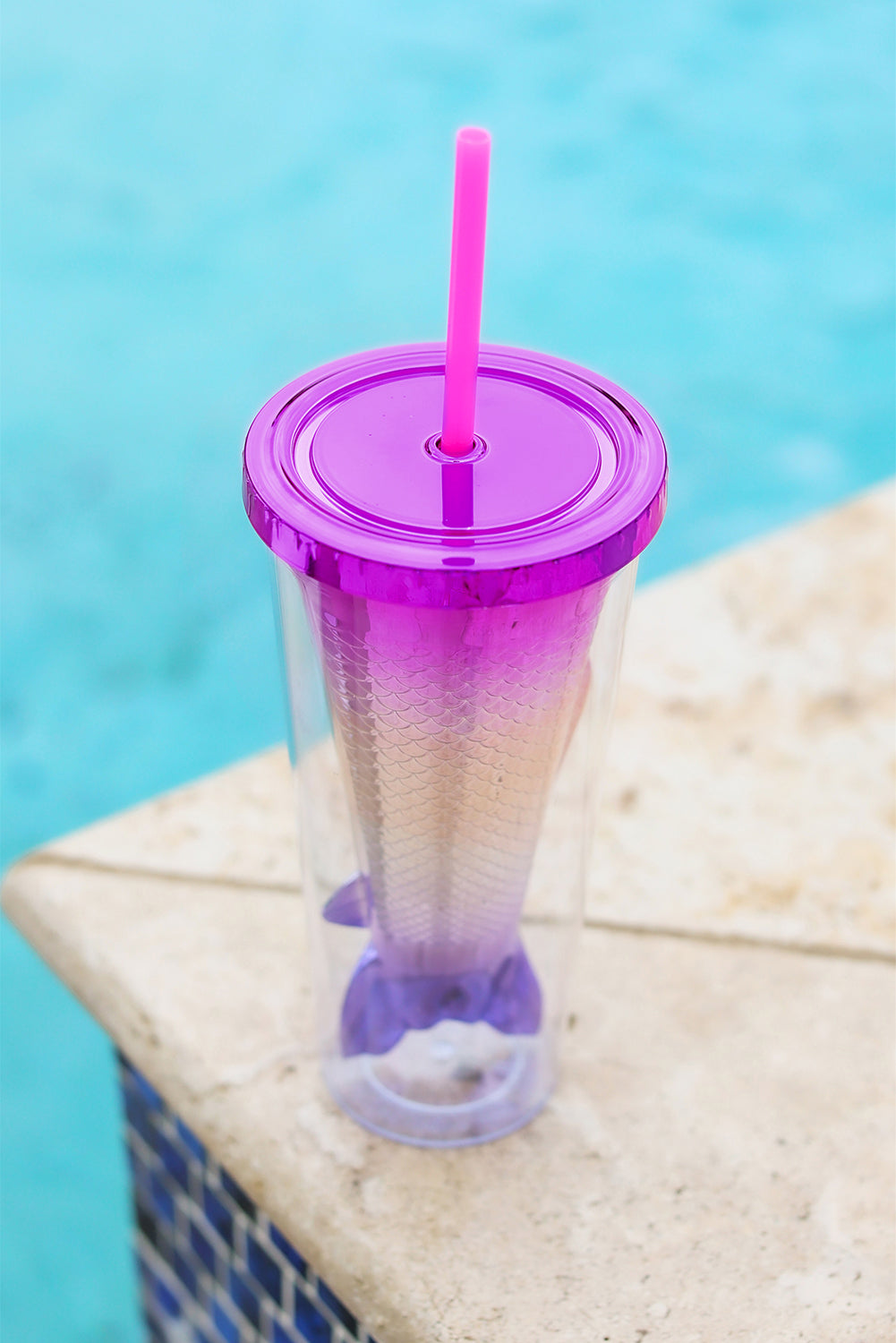 Multicolor Double Layered Mermaid Fish Electroplated Straw Cup Tumblers JT's Designer Fashion