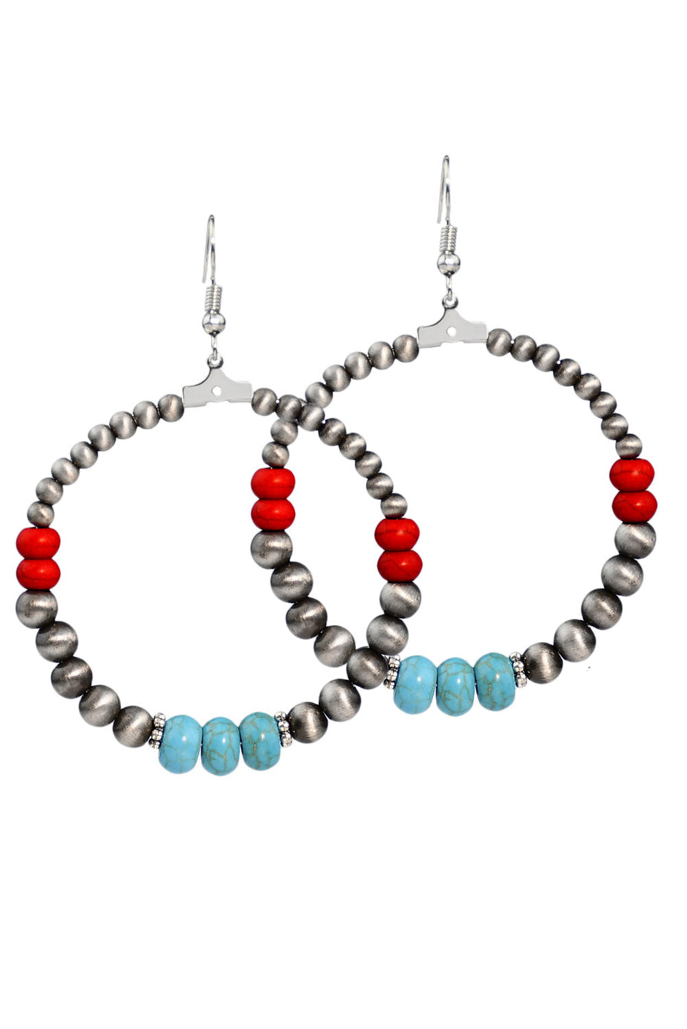 Multicolour Turquoise Colorblock Beaded Large Hoop Earrings Jewelry JT's Designer Fashion