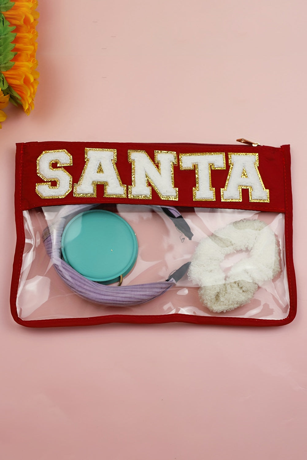 Red SANTA Contrast Trim Clear Makeup Bag Other Accessories JT's Designer Fashion