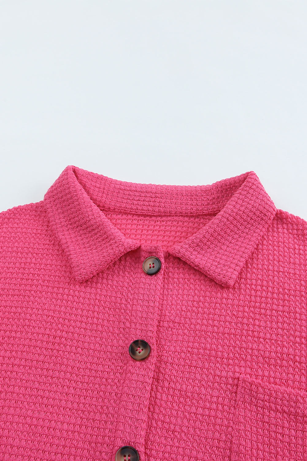 Pink Waffle Knit Button Up Casual Shirt Blouses & Shirts JT's Designer Fashion