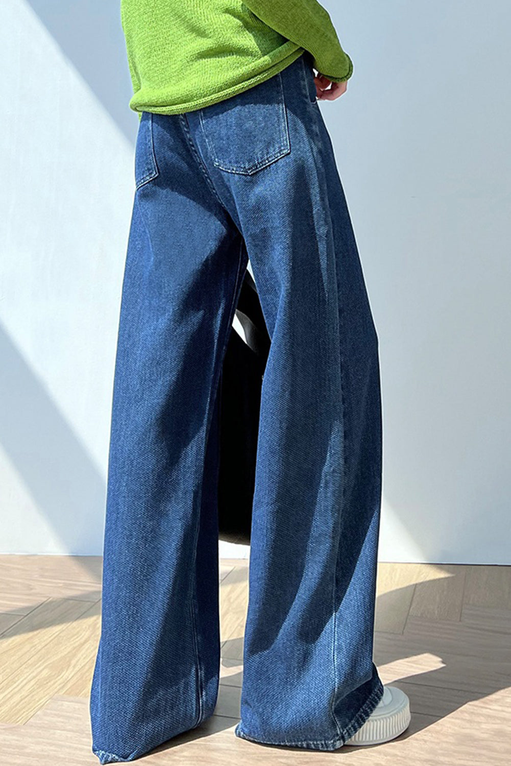 Blue Double Button Wide Leg Jeans Bottoms JT's Designer Fashion