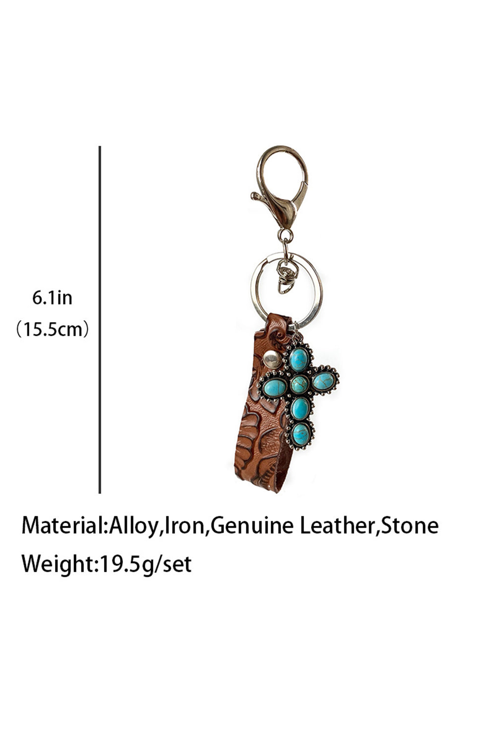 Brown Vintage Embossed Turquoise Leather Key Chain Other Accessories JT's Designer Fashion