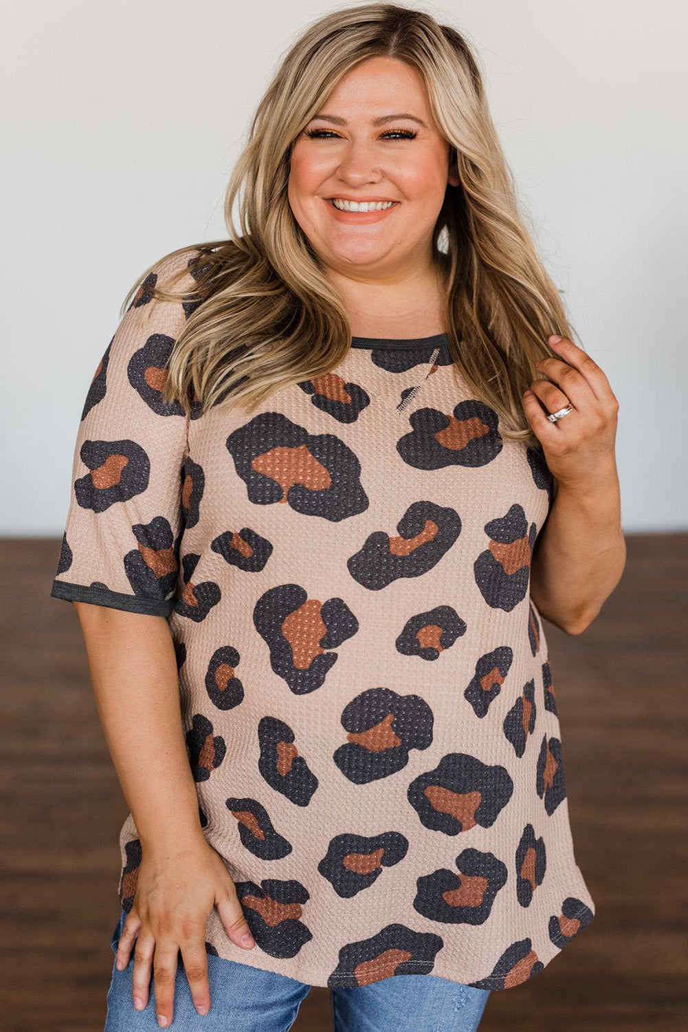 Leopard Print Waffle Plus Size Tee Plus Size Tops JT's Designer Fashion